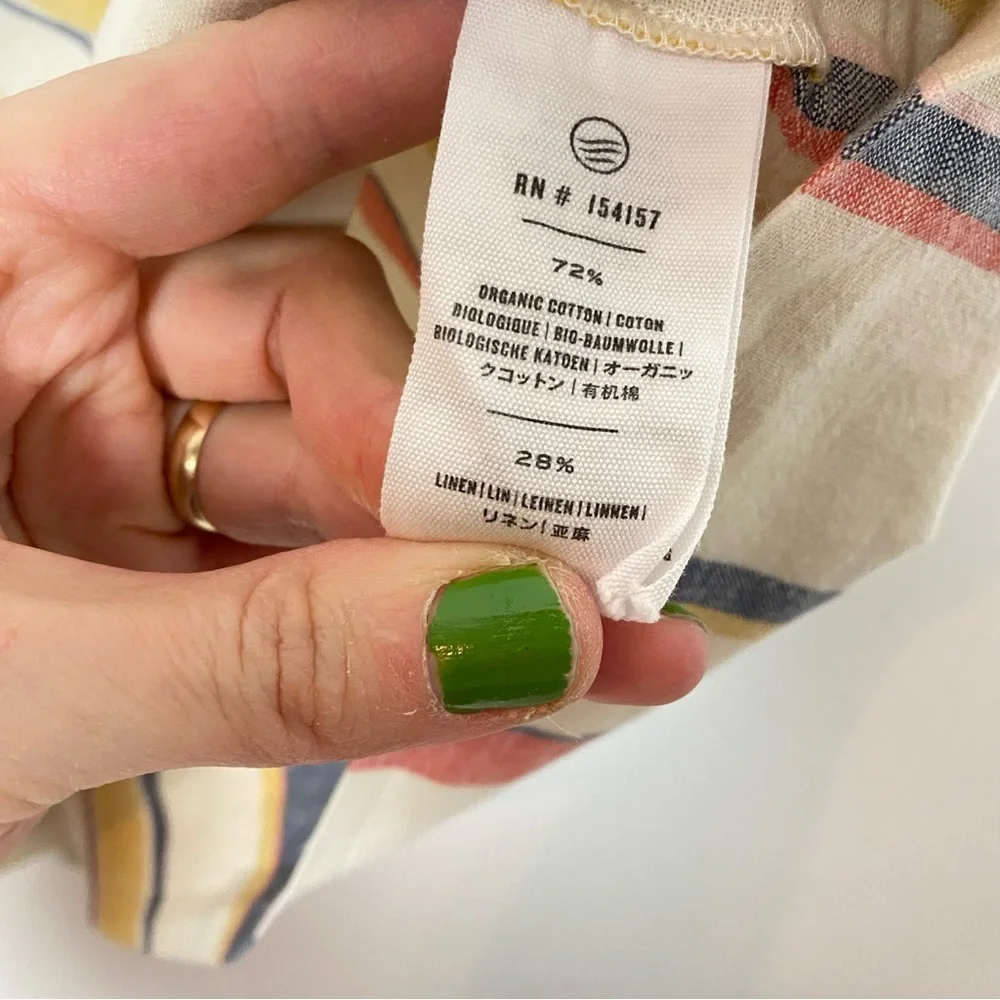 United By Blue Striped Top Blouse Womens Size XS Oversized Linen Cropped Cream - Picture 7 of 8